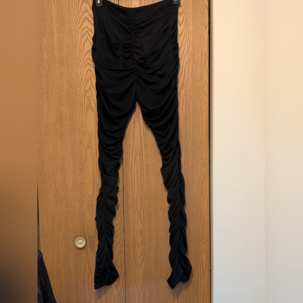 Black Ruched Split Hem Pants - Picture 8 of 11